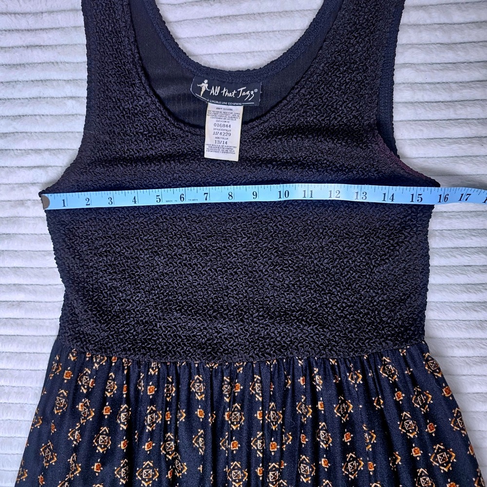 VTG All‎ That Jazz Black Textured Bodice Maxi Dress Geometric Print Size 13 14 - Picture 4 of 9